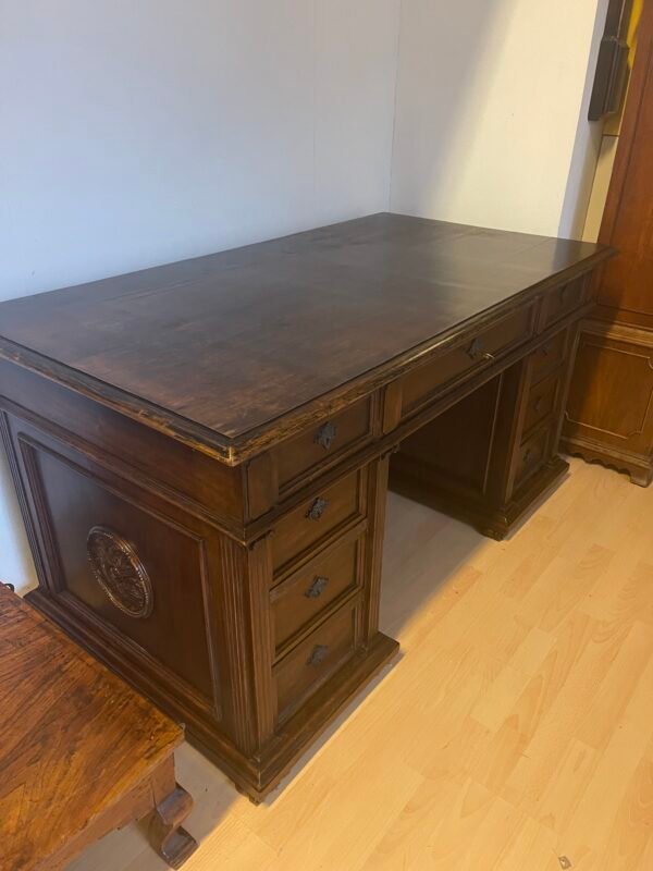 Scrivania da Direttore/Bureau Plat in Legno Massello con Cassettiere - Image 2