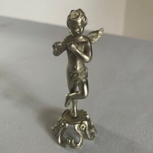 Statuetta di Cupido/Angelo in Metallo Argentato con Flauto