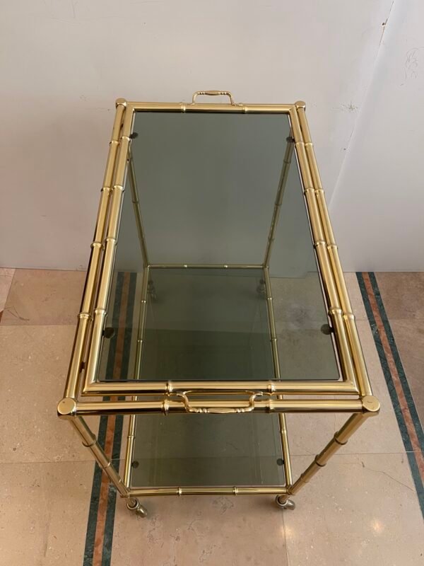 Carrello da Servizio Vintage in Ottone e Vetro – Design Bamboo Style - Image 3