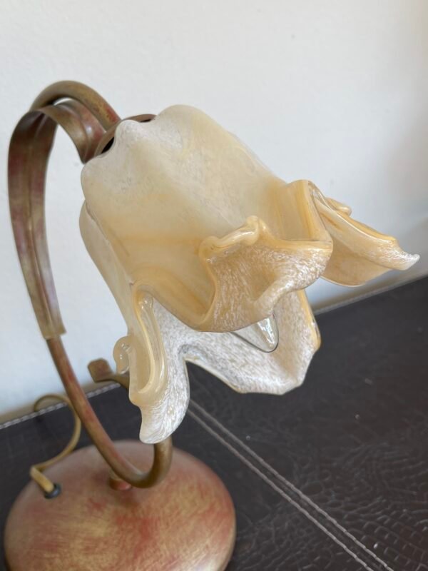 Coppia di Lampade Vintage in Vetro Opalescente e Metallo Dorato - Image 5
