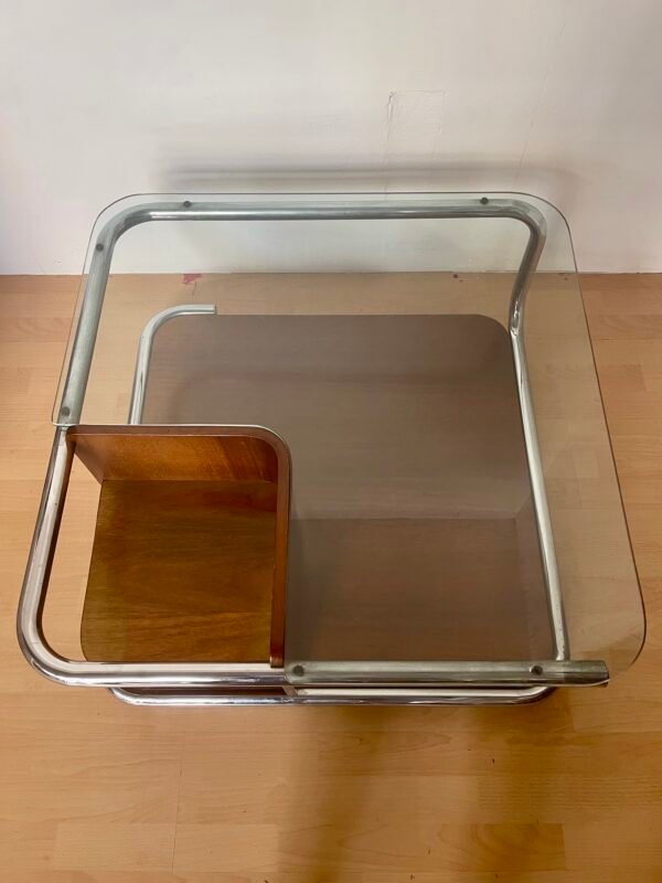 Tavolino da Salotto Vintage in Tubolare Cromato, Legno e Vetro, Stile Art Déco / Bauhaus - Image 5