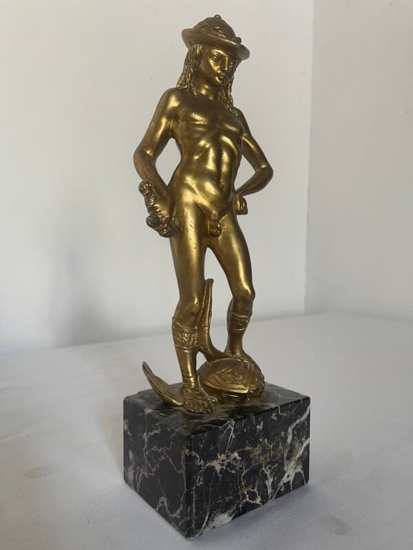 Statua "Mercurio/Ermes" in Bronzo Dorato su Base in Marmo Nero - Image 2
