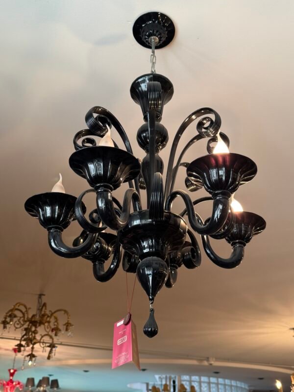 Lampadario moderno in vetro di murano nero, stile contemporaneo – Design Elegante e Raffinato.