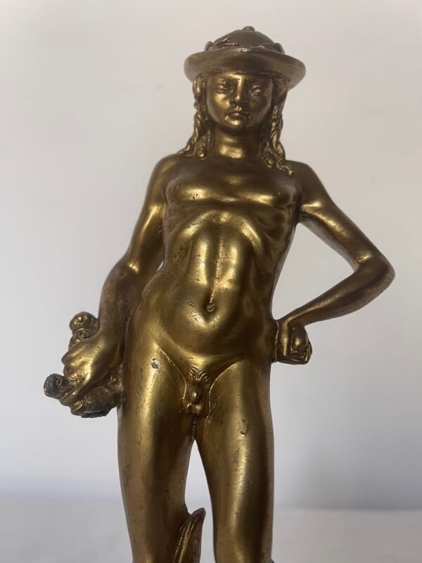 Statua "Mercurio/Ermes" in Bronzo Dorato su Base in Marmo Nero - Image 4