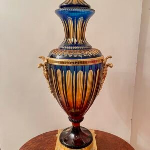 Anfora Italiana Reale in vetro colorato e bronzo dorato degli anni '70