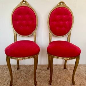 Coppia di Sedie Antiche in stile Luigi XVI - Legno Dorato e Velluto Rosso