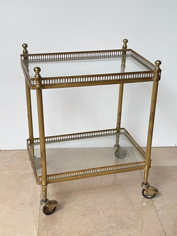 Carrello da bar in ottone dorato di design elegante italiano in struttura in ottone, finemente lavorata, anni '90 - Image 2