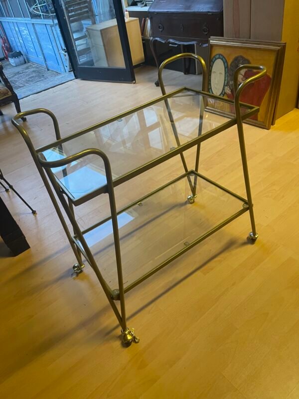 Carrello Bar/Portavivande Vintage in Metallo Dorato e Vetro - Image 3