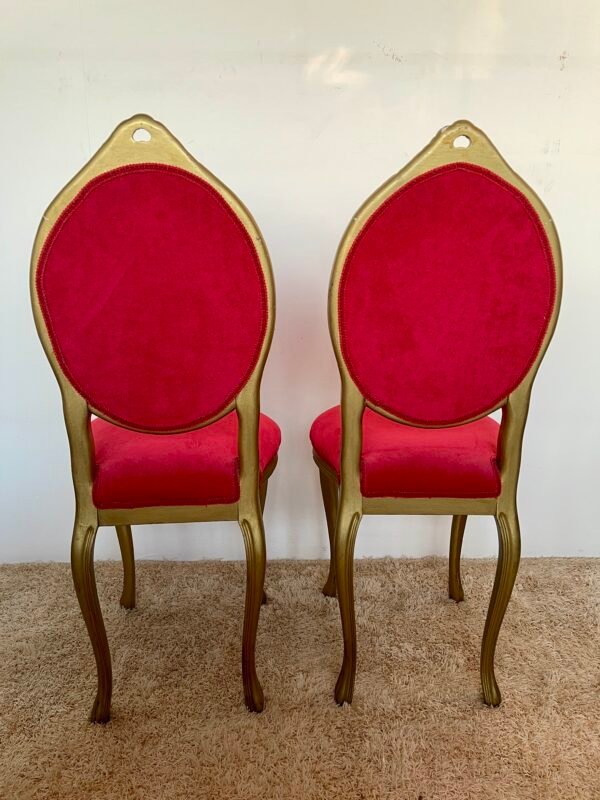 Coppia di Sedie Antiche in Stile Luigi XVI – Legno Dorato e Velluto Rosso - Image 4