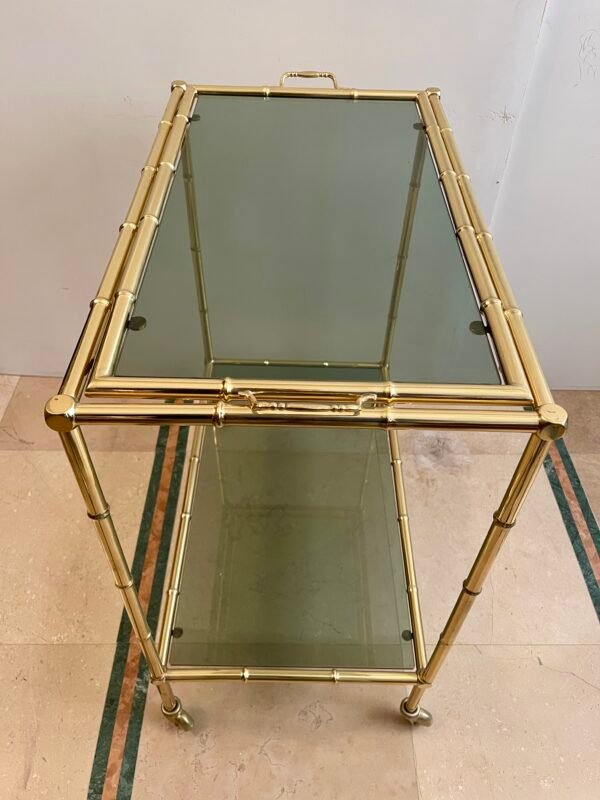 Carrello da Servizio Vintage in Ottone e Vetro – Design Bamboo Style - Image 5