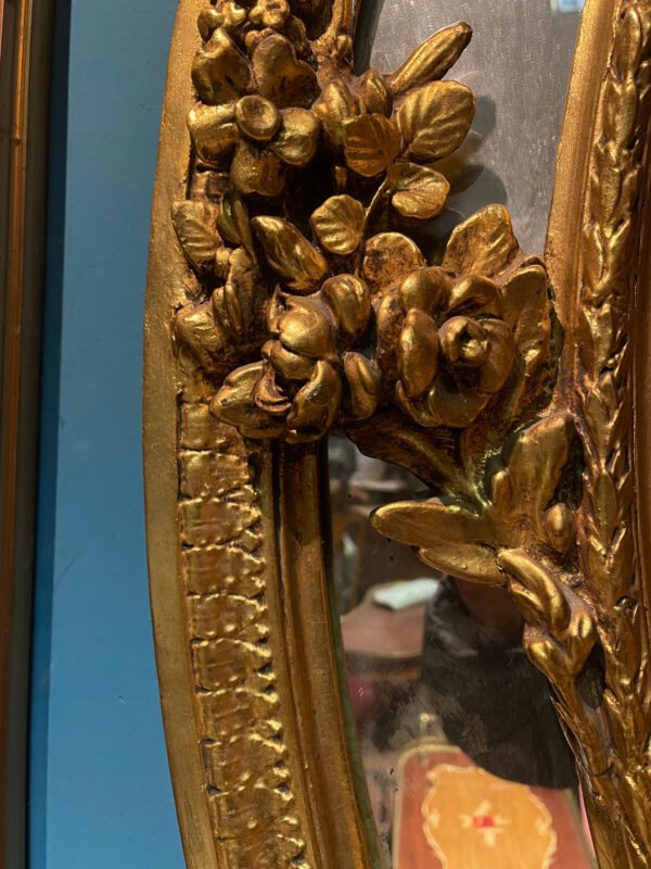 Maestozo Specchio Ovale degli Angeli Dorato, XIX secolo - Image 3
