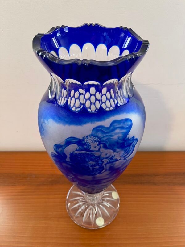 Vaso Artistico in cristallo Blu con Decori Incisi, italia anni '70 - Image 5