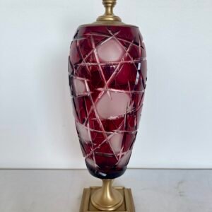 Lampada in cristallo tagliato rosso con base dorata – Vintage