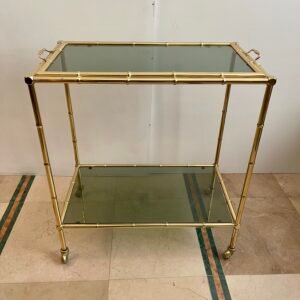 Carrello da Servizio Vintage in Ottone e Vetro – Design Bamboo Style