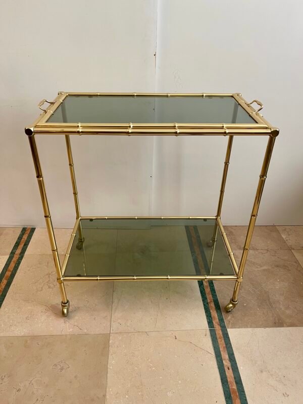 Carrello da Servizio Vintage in Ottone e Vetro – Design Bamboo Style