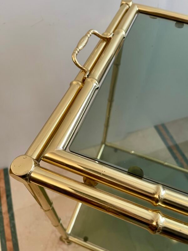 Carrello da Servizio Vintage in Ottone e Vetro – Design Bamboo Style - Image 6