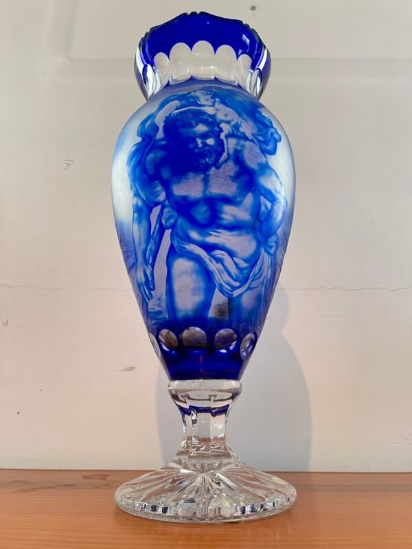 Vaso Artistico in cristallo Blu con Decori Incisi, italia anni '70 - Image 4