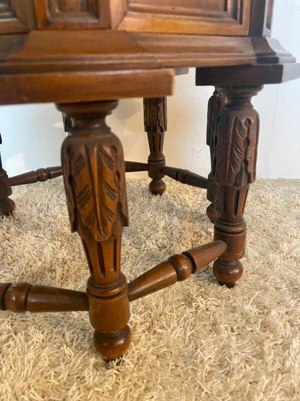 Tavolino Esagonale Vintage in Legno Massello con Antina Apribile - Image 6