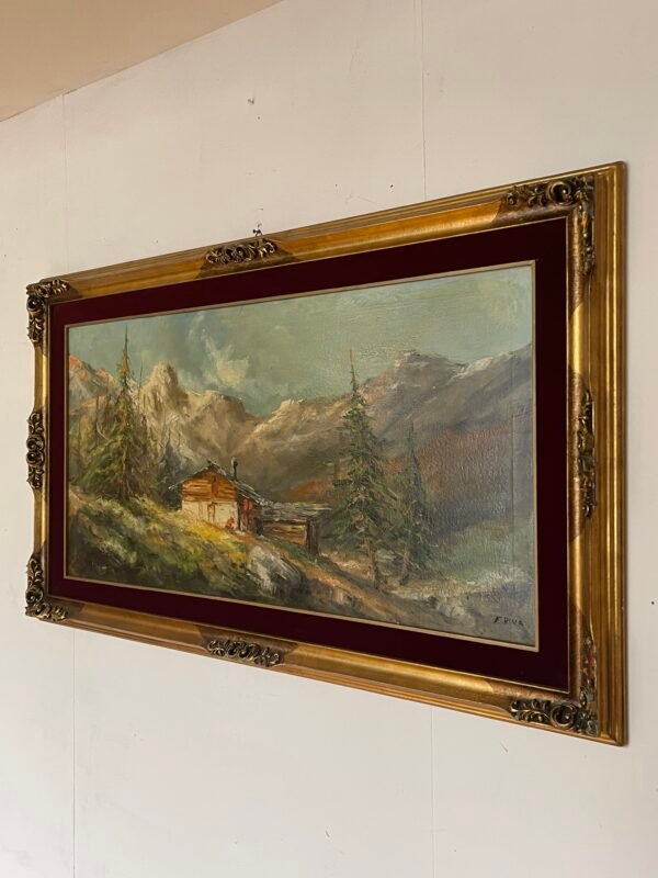 Quadro Paesaggio Alpino – Dipinto a Olio su Tela con Cornice Dorata Firmato: F. Riva - Image 4