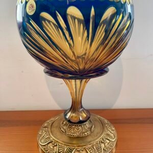 Coppa Decorativa Italiana in Cristallo Ambra e Blu su Base Dorata – Versailles