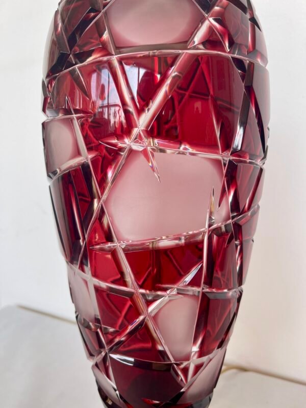 Lampada in cristallo tagliato rosso con base dorata – Vintage - Image 5