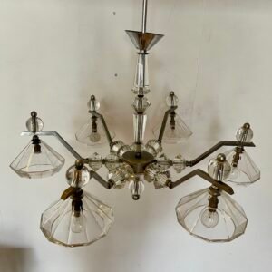 Lampadario vintage in vetro di murano e ottone – Design anni ‘70