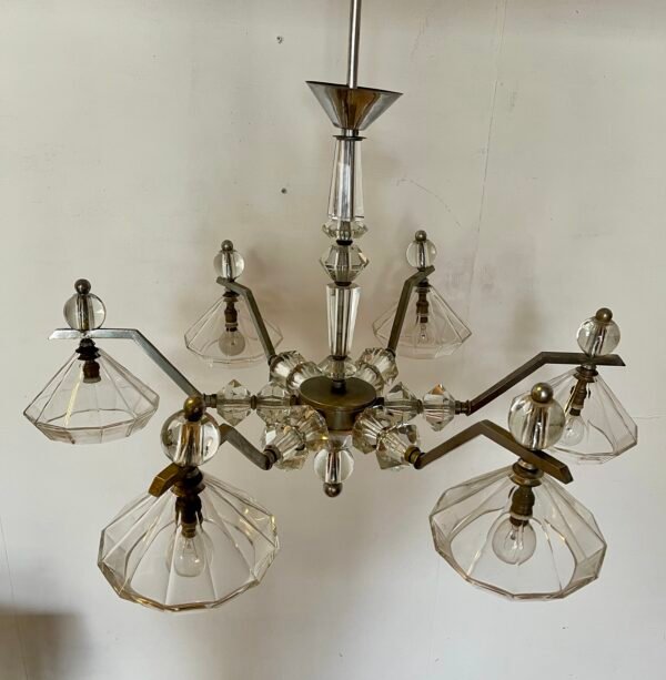 Lampadario vintage in vetro di murano e ottone – Design anni ‘70