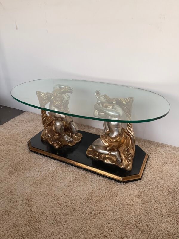 Tavolino da salotto con base in scultura – Design classico con piano in vetro - Image 2