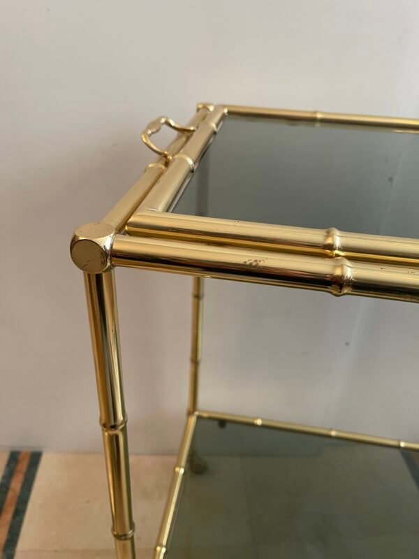 Carrello da Servizio Vintage in Ottone e Vetro – Design Bamboo Style - Image 2