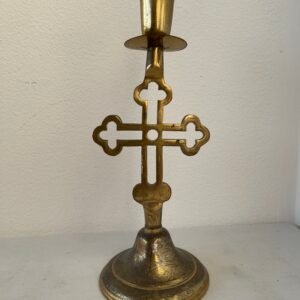 Candeliere in Ottone con Croce – Stile Ecclesiastico Vintage
