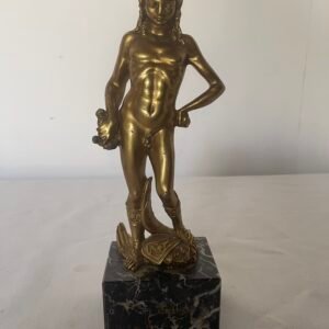 Statua "Mercurio/Ermes" in Bronzo Dorato su Base in Marmo Nero