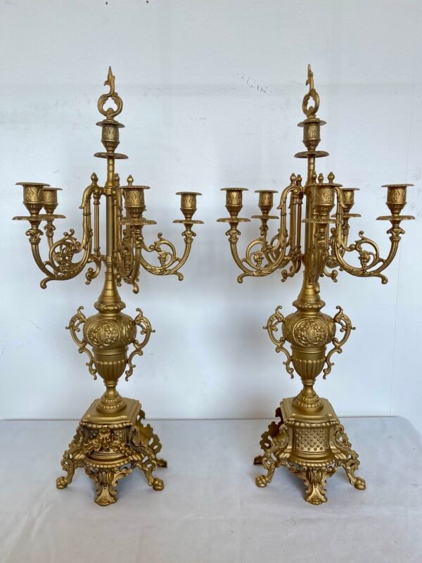 Set Orologio da Caminetto con Candelabri – Stile Barocco in Bronzo Dorato - Image 7