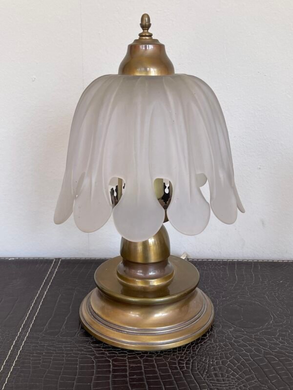 Coppia di Lampade Vintage in Vetro Satinato e Metallo Dorato - Image 5
