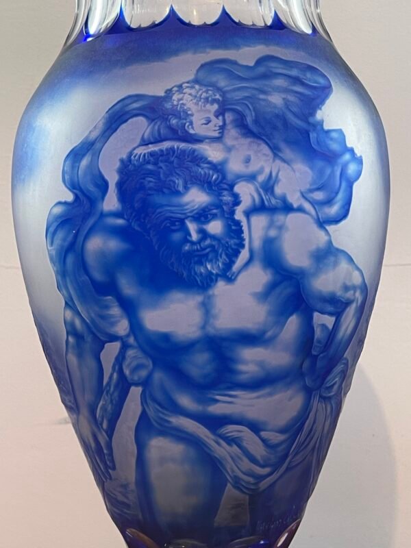 Vaso Artistico in cristallo Blu con Decori Incisi, italia anni '70 - Image 3