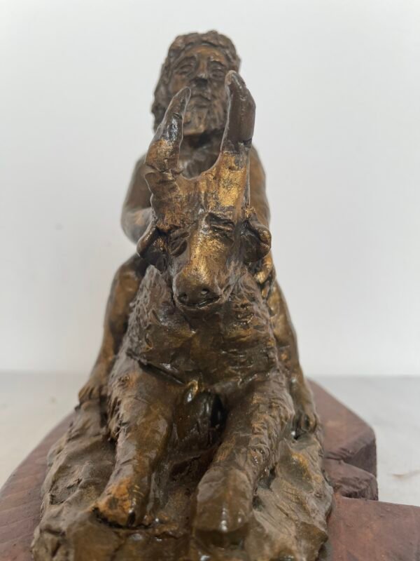 Scultura in Resina Raffigurante Figura Mitologica su Caprone – Base in Legno - Image 5