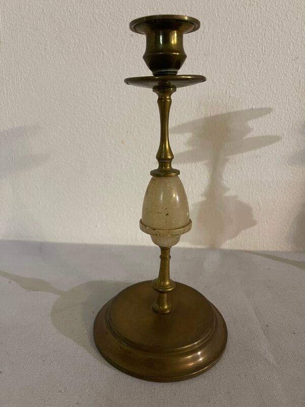Coppia di Candelabri Antichi in Ottone e Alabastro – Stile Classico - Image 5