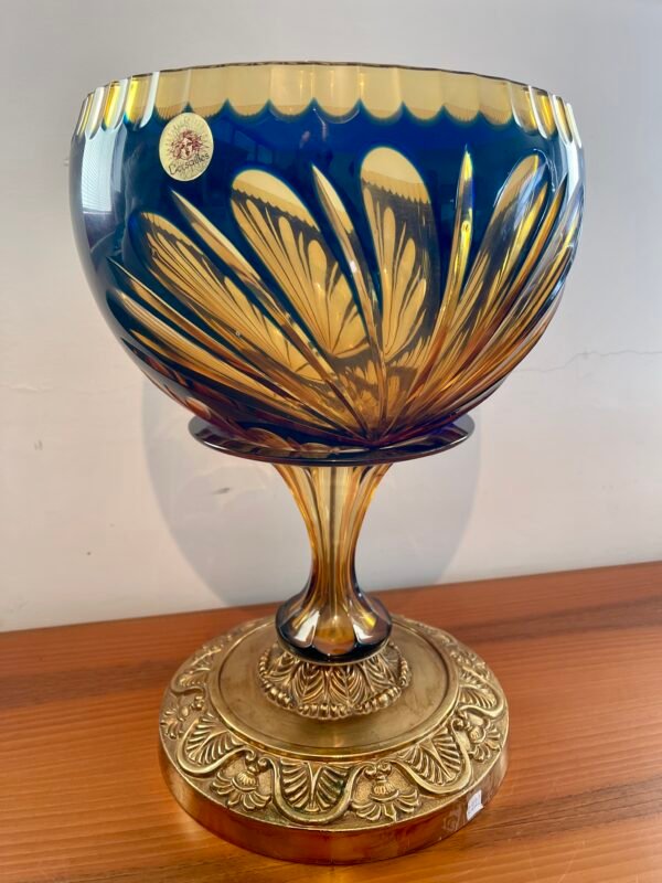 Coppa Decorativa Italiana in Cristallo Ambra e Blu su Base Dorata – Versailles - Image 3