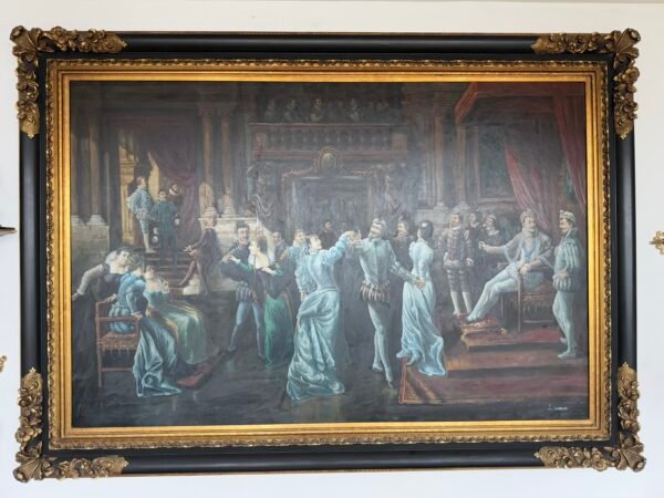 Grande Dipinto Ad Olio "Scena di Corte"