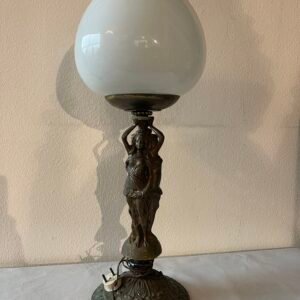 Lampada da Tavolo Scultorea "Ninfa del Lumi" in Bronzo e Vetro Opalino