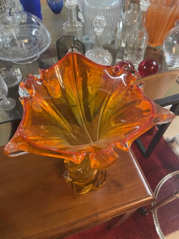Vaso Artistico "Torsione" in Vetro di Murano Arancione-Ambra - Image 4