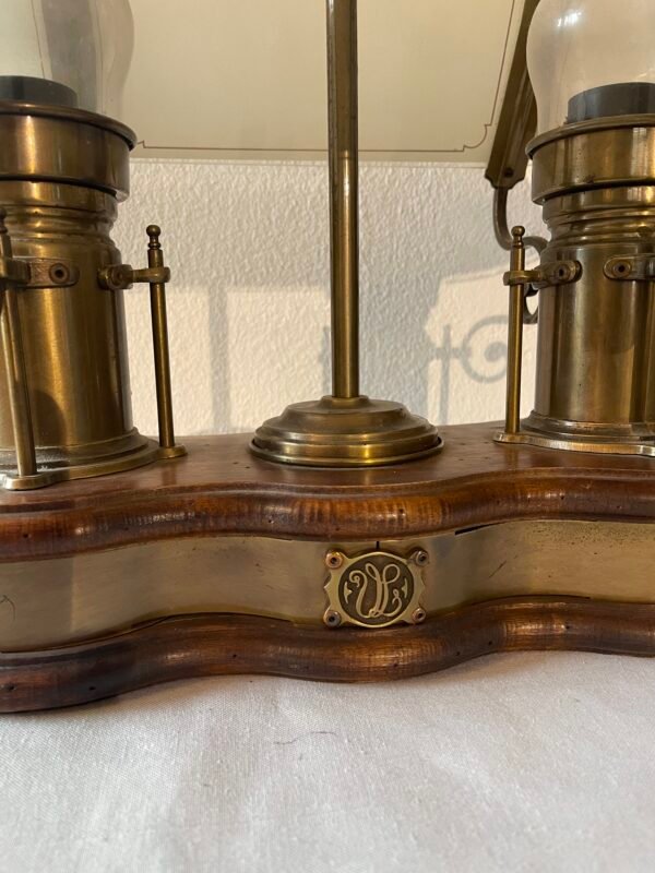 Lampada da Tavolo "Locomotiva" in Ottone e Legno con Doppia Luce - Image 2
