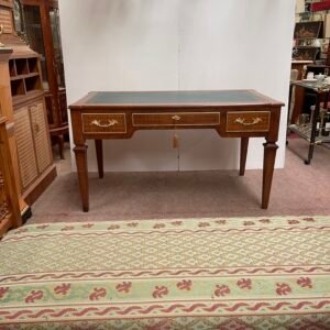 Scrivania da Studio Classica in Legno Intarsiato e Pelle