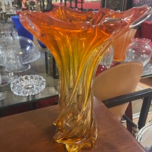 Vaso Artistico "Torsione" in Vetro di Murano Arancione-Ambra
