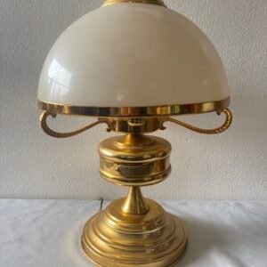 Lampada da Tavolo "Banker" in Ottone e Vetro Opalino