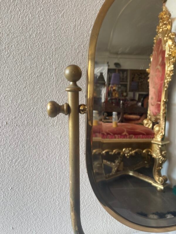 Specchio da Toilette Orientabile Ovale Antico in Ottone Massiccio - Image 2