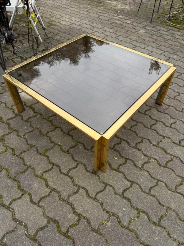 Tavolino da Salotto Quadrato in Ottone e Vetro Fumé - Image 3