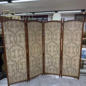 Paravento a Quattro Ante in Legno e Tessuto Decorato