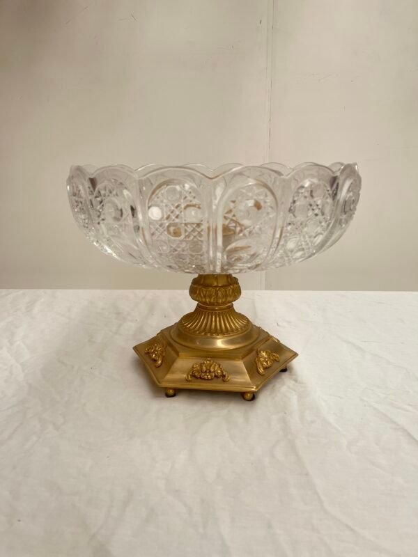 Centro Tavola in Cristallo Tagliato e Bronzo Dorato/Ottone