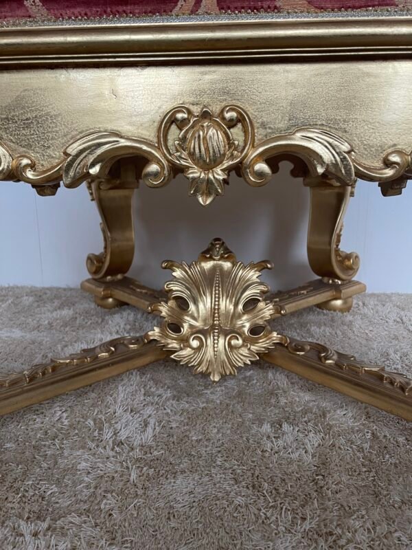 Sedia Trono Barocca in Legno Dorato e Tessuto Damascato - Image 5
