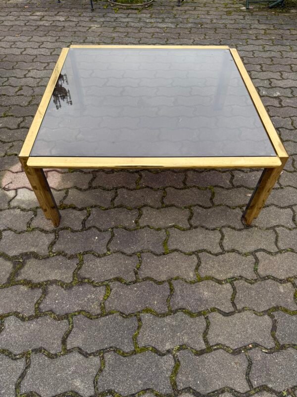 Tavolino da Salotto Quadrato in Ottone e Vetro Fumé - Image 2
